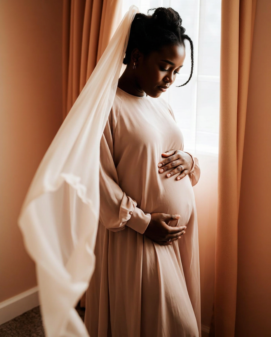 Expecting mother in soft window light